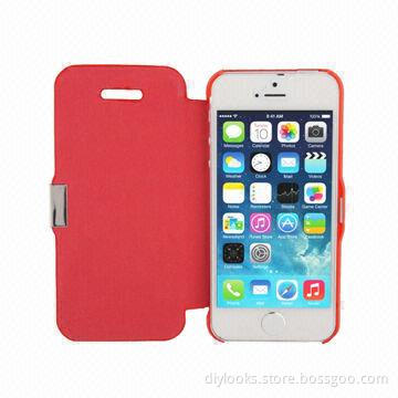 Brushed Fabric Flip Leather Case for iPhone 5 and 5S with Holder, OEM Orders Welcomed